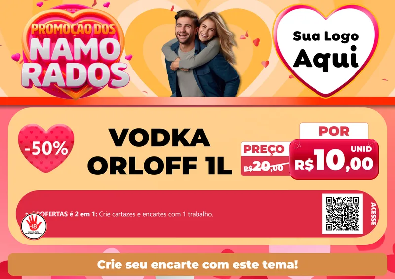 Modelo de Cartaz para Cartaz A4 Horizontal com o tema Promoção dos Namorados para Distribuidora de bebidas