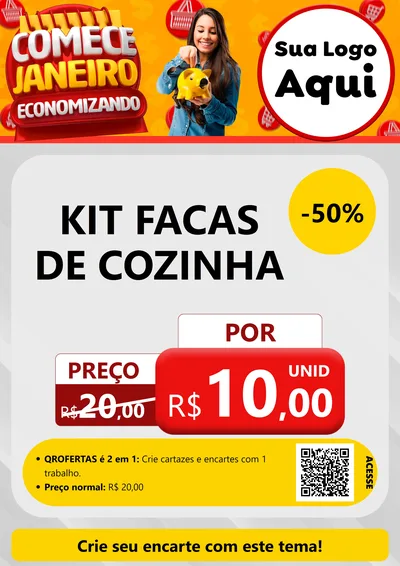 Modelo de Cartaz para Cartaz A4 Vertical com o tema Comece Janeiro Economizando para Utilidades Domésticas