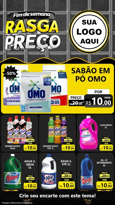 Modelo de Rede Social para Stories com o tema Fim de Semana Rasga Preço para Produtos de Limpeza