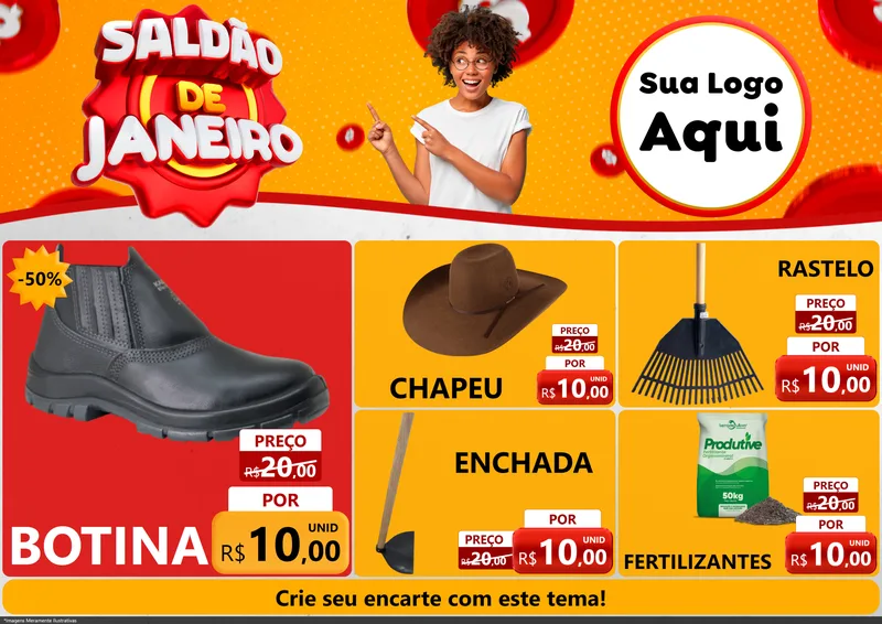 Modelo de Encarte para Encarte A4 Horizontal com o tema Saldão de Janeiro para Agropecuária