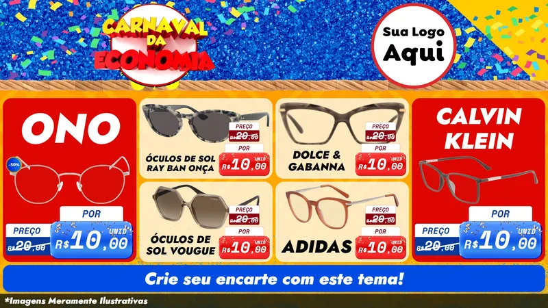 Modelo de TV para TV Horizontal com o tema Carnaval da Economia para Óticas