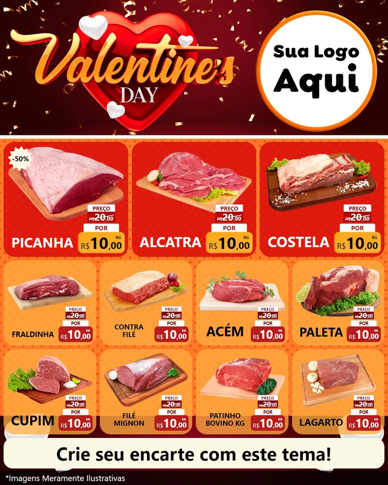 Modelo de Rede Social para Feed Instagram com o tema Valentine's Day para Açougue