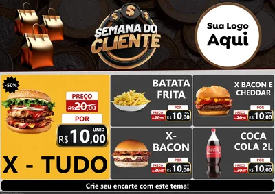 Modelo de Encarte para Encarte A4 Horizontal com o tema Semana do Cliente para Hamburgueria