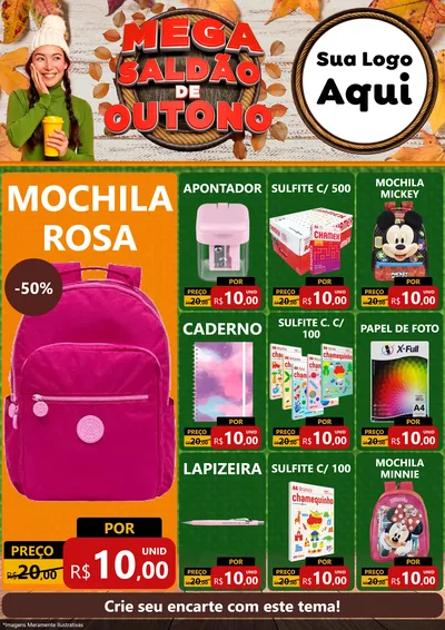 Modelo de Encarte para Encarte A4 Vertical com o tema Mega Saldão de Outono para Papelaria