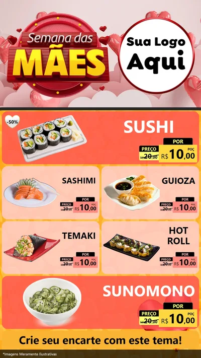 Modelo de TV para TV Vertical com o tema Semana das Mães para Comida japonesa