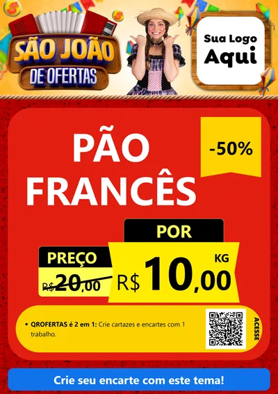 Modelo de Cartaz para Cartaz A4 Vertical com o tema São João de Ofertas para Padaria