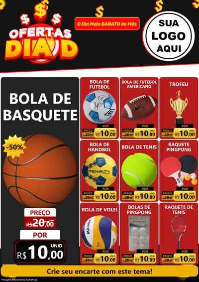 Modelo de Encarte para Encarte A4 Vertical com o tema Ofertas Dia D para Artigos Esportivos