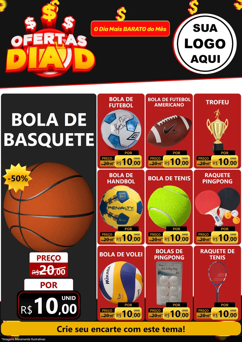Modelo de Encarte para Encarte A4 Vertical com o tema Ofertas Dia D para Artigos Esportivos