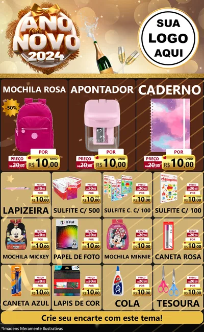 Modelo de Encarte para Encarte Grande com o tema Feliz Ano Novo 2027 para Papelaria