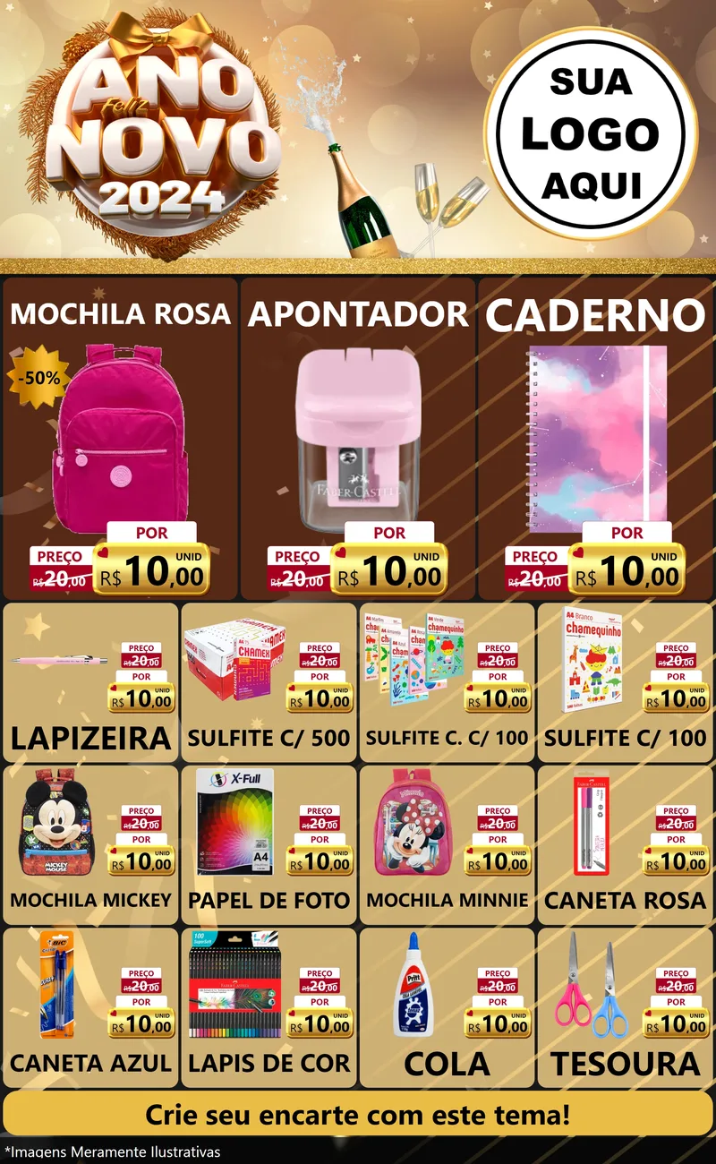 Modelo de Encarte para Encarte Grande com o tema Feliz Ano Novo 2027 para Papelaria
