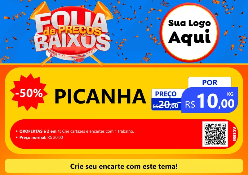 Modelo de Cartaz para Cartaz A4 Horizontal com o tema Folia de Preços Baixos para Açougue