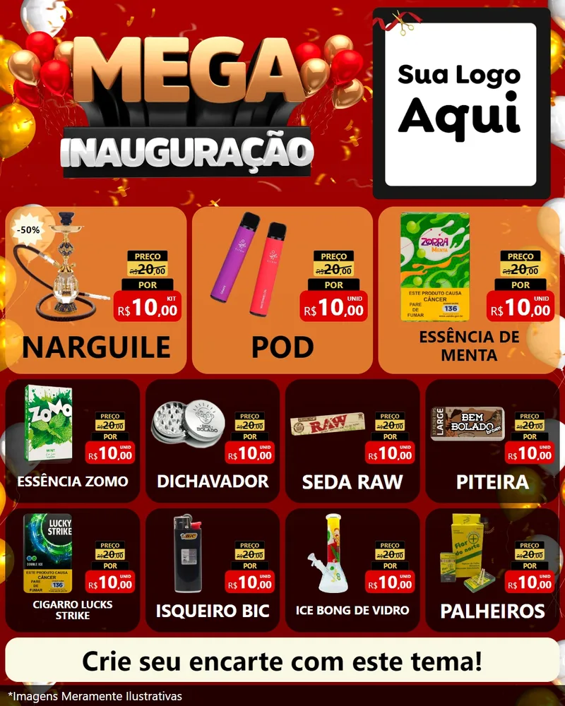 Modelo de Rede Social para Feed Instagram com o tema Mega Inauguração para Tabacaria