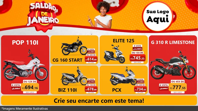 Modelo de TV para TV Horizontal com o tema Saldão de Janeiro para Concessionaria de Motos