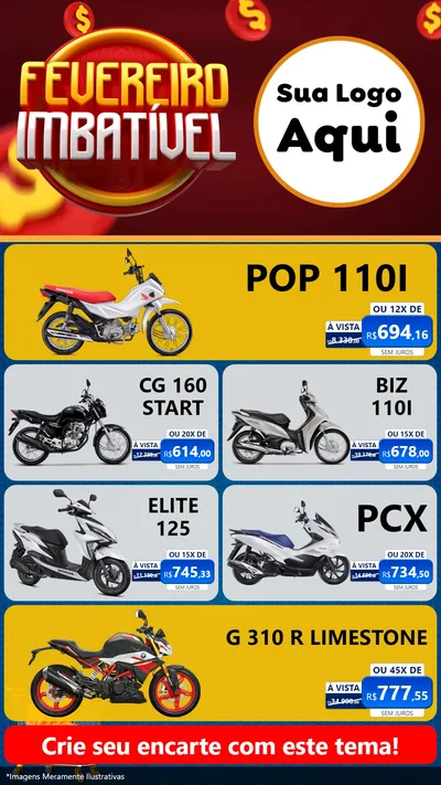 Modelo de TV para TV Vertical com o tema Fevereiro Imbatível para Concessionaria de Motos