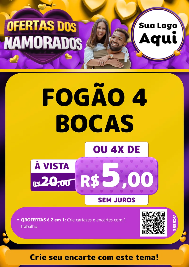 Modelo de Cartaz para Cartaz A4 Vertical com o tema Oferta Dos Namorados para Móveis e Eletro