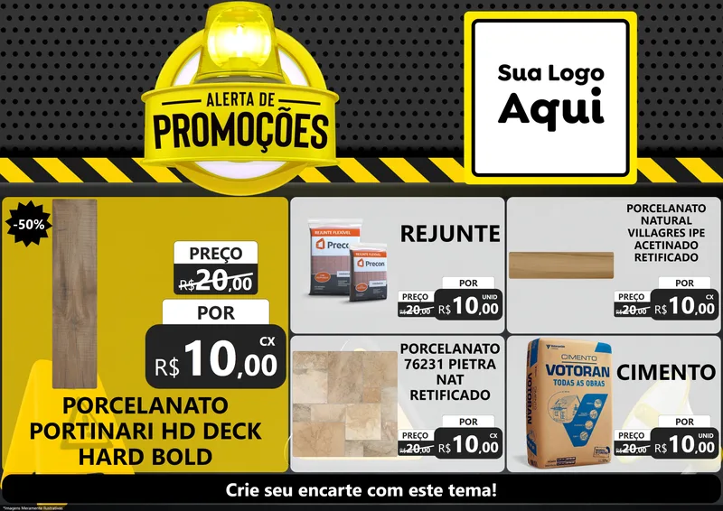 Modelo de Encarte para Encarte A4 Horizontal com o tema Alerta de Promoções para Pisos e revestimentos