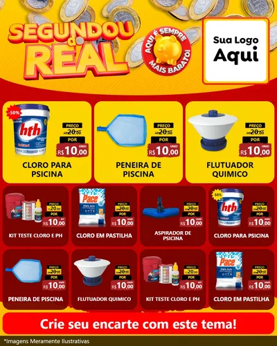 Modelo de Rede Social para Feed Instagram com o tema Segundou do Real para Produtos para Piscina