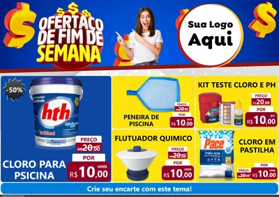 Modelo de Encarte para Encarte A4 Horizontal com o tema Ofertaço de Fim de Semana para Produtos para Piscina