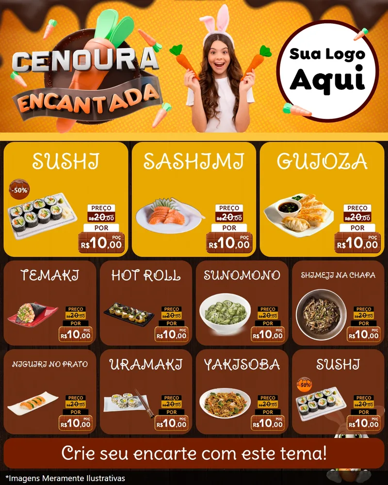 Modelo de Rede Social para Feed Instagram com o tema Cenoura Encantada - Páscoa para Comida japonesa