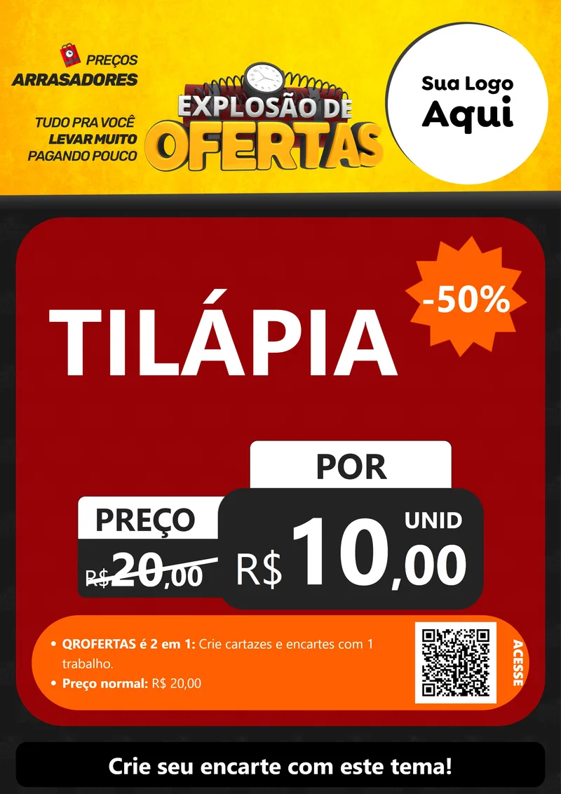 Modelo de Cartaz para Cartaz A4 Vertical com o tema Explosão de Ofertas para Peixaria