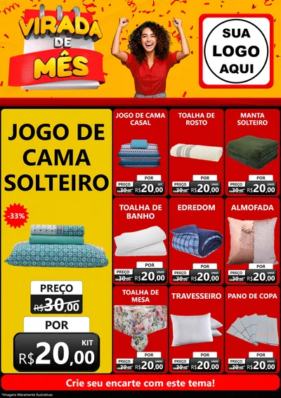 Modelo de Encarte para Encarte A4 Vertical com o tema Virada de Mês para Cama, Mesa e Banho
