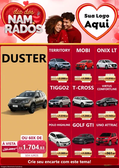 Modelo de Encarte para Encarte A4 Vertical com o tema Dia dos Namorados para Concessionaria de Carros