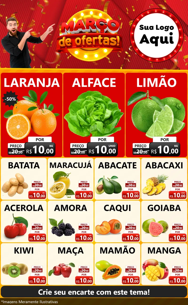 Modelo de Encarte para Encarte Grande com o tema Março de Ofertas! para Hortifrúti