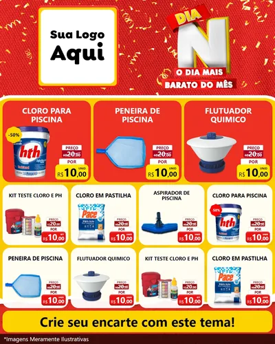 Modelo de Rede Social para Feed Instagram com o tema Dia N o Dia Mais Barato do Mês para Produtos para Piscina