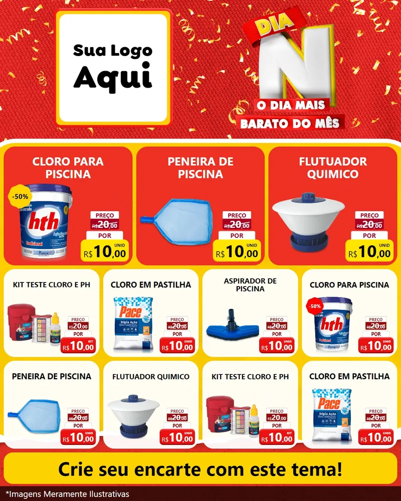 Modelo de Rede Social para Feed Instagram com o tema Dia N o Dia Mais Barato do Mês para Produtos para Piscina