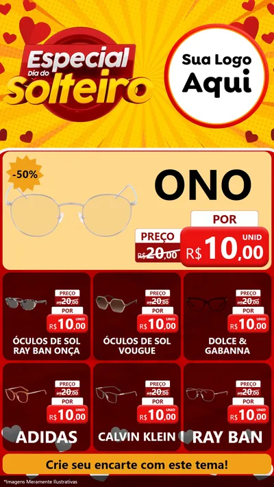 Modelo de Rede Social para Stories com o tema Especial Dia do Solteiro para Óticas