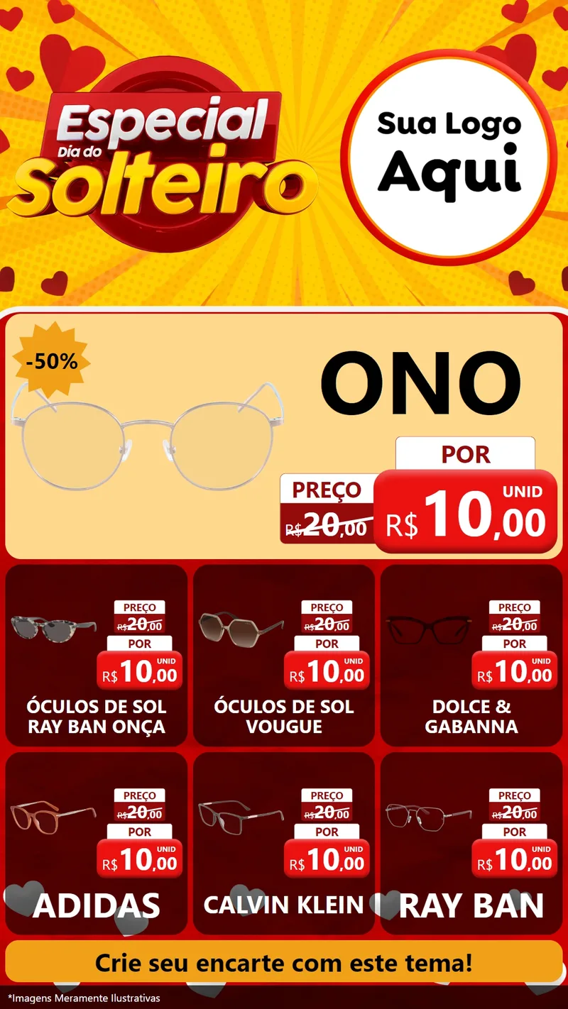 Modelo de Rede Social para Stories com o tema Especial Dia do Solteiro para Óticas