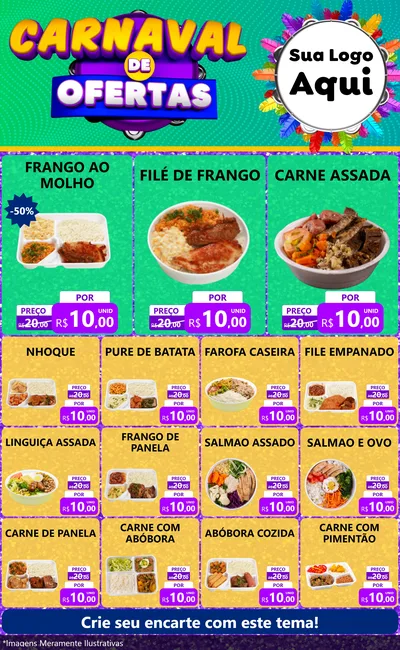 Modelo de Encarte para Encarte Grande com o tema Carnaval de Ofertas para Restaurante