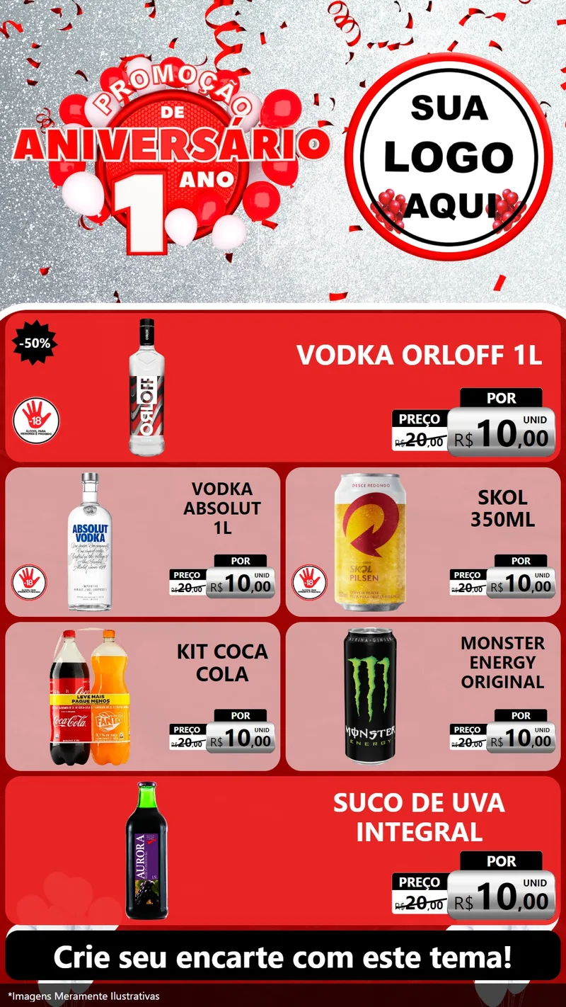 Modelo de TV para TV Vertical com o tema Promoção de Aniversário - 1 Ano para Distribuidora de bebidas