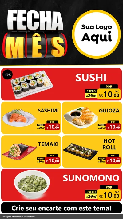 Modelo de TV para TV Vertical com o tema Fecha Mês para Comida japonesa