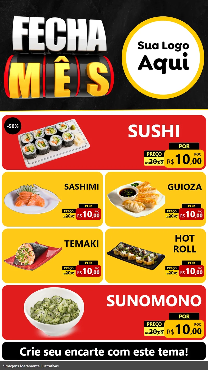 Modelo de TV para TV Vertical com o tema Fecha Mês para Comida japonesa