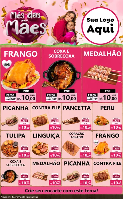 Modelo de Encarte para Encarte Grande com o tema Mês das Mães para Assados