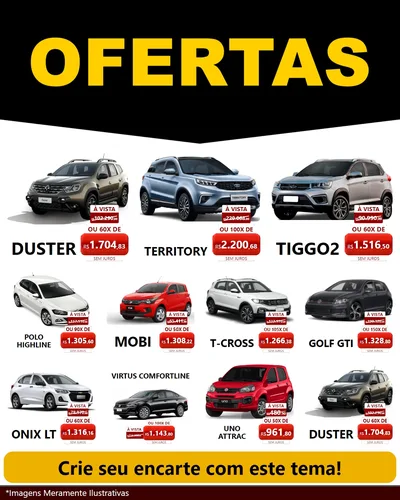 Modelo de Rede Social para Feed Instagram com o tema Ofertas Preto e Vermelho Cartaz para Concessionaria de Carros