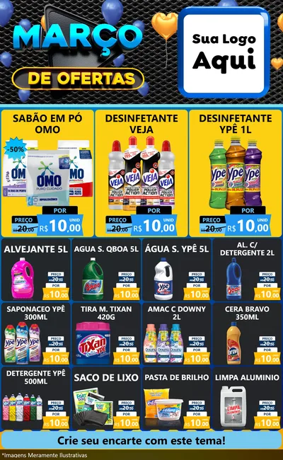 Modelo de Encarte para Encarte Grande com o tema Março de Ofertas para Produtos de Limpeza