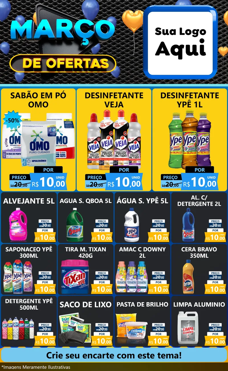 Modelo de Encarte para Encarte Grande com o tema Março de Ofertas para Produtos de Limpeza