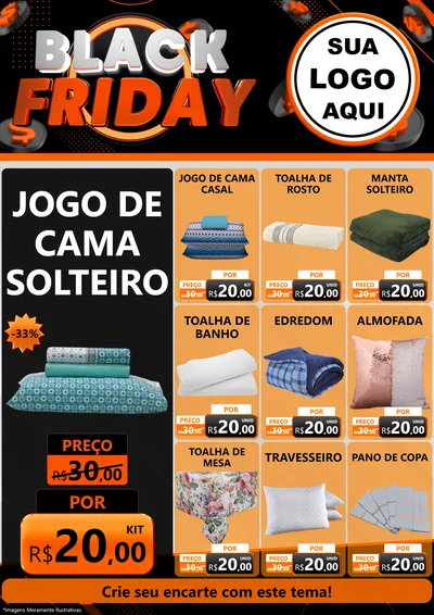 Modelo de Encarte para Encarte A4 Vertical com o tema Black Friday para Cama, Mesa e Banho