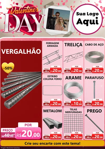 Modelo de Encarte para Encarte A4 Vertical com o tema Valentine's Day para Ferragens