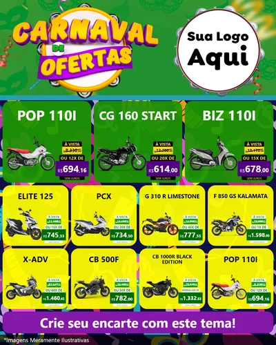 Modelo de Rede Social para Feed Instagram com o tema Carnaval de Ofertas para Concessionaria de Motos