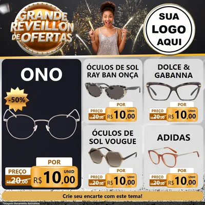 Modelo de Rede Social para Feed Facebook com o tema Grande Réveillon de Ofertas para Óticas