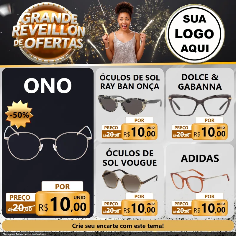 Modelo de Rede Social para Feed Facebook com o tema Grande Réveillon de Ofertas para Óticas