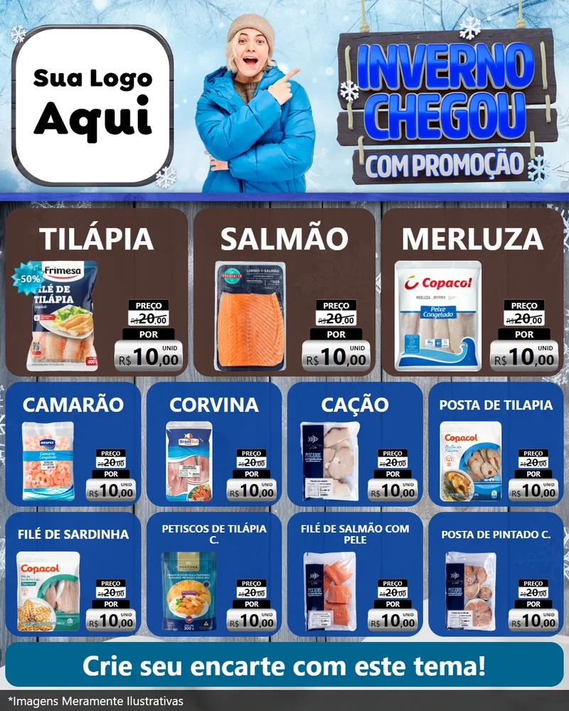 Modelo de Rede Social para Feed Instagram com o tema Inverno Chegou Com Promoção para Peixaria