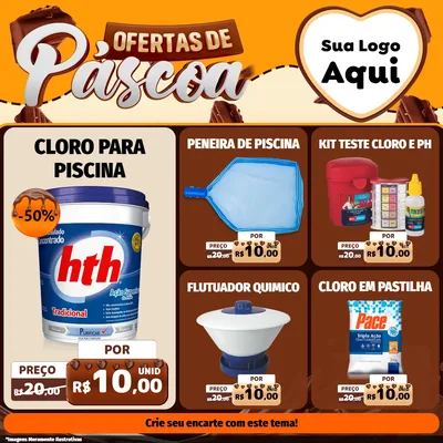 Modelo de Rede Social para Feed Facebook com o tema Ofertas de Páscoa para Produtos para Piscina