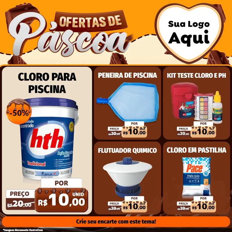Modelo de Rede Social para Feed Facebook com o tema Ofertas de Páscoa para Produtos para Piscina