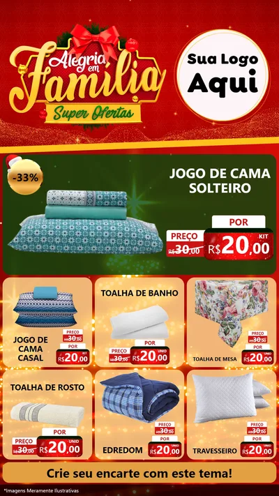 Modelo de Rede Social para Stories com o tema Alegria em Família Super Ofertas - Natal para Cama, Mesa e Banho