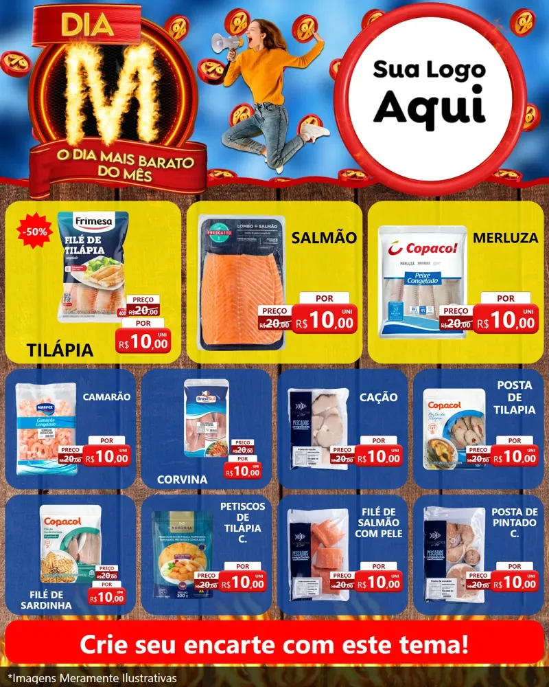 Modelo de Rede Social para Feed Instagram com o tema Dia M - O Dia Mais Barato Do Mês para Peixaria