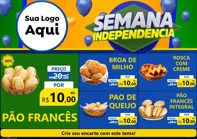 Modelo de Encarte para Encarte A4 Horizontal com o tema Semana da Independência para Padaria